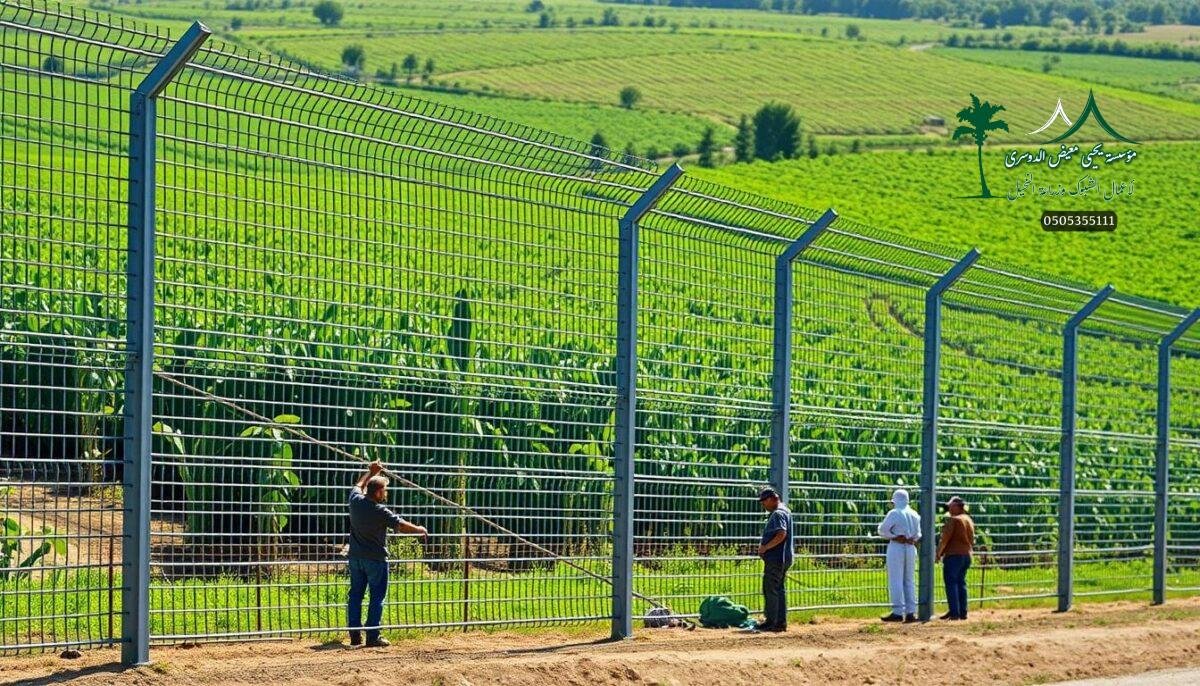 A pristine expanse of galvanized iron mesh, its sleek and sturdy form standing tall against the backdrop of a lush, verdant farmscape. Sunlight dances across the intricately woven patterns, casting intricate shadows that accentuate the mesh's resilience. In the foreground, a team of skilled workers carefully installs the metal barrier, their movements precise and efficient, ensuring a seamless integration with the surrounding landscape. The scene exudes a sense of modern security and protection, perfectly suited for the rugged terrain of Saudi Arabia's farmlands. The galvanized finish promises long-lasting durability, weathering the elements with ease and maintaining its distinctive aesthetic appeal.