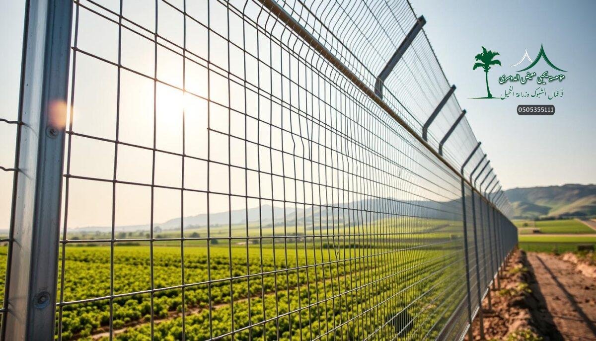 A sturdy metal mesh fence stands tall, its sleek and modern design befitting the agricultural landscape of Hail, Saudi Arabia in 2026. Sunlight glints off the steel wires as skilled workers meticulously install the robust barrier, ensuring the security and protection of the thriving farmlands. The fence's clean lines and minimalist aesthetic seamlessly blend with the expansive fields, creating a harmonious integration of function and form. In the background, lush greenery and rolling hills set the stage for this contemporary take on traditional farm fencing, showcasing the region's commitment to innovative, yet practical, solutions for the modern agricultural era.